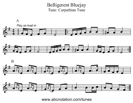 Belligerent Bluejay - staff notation