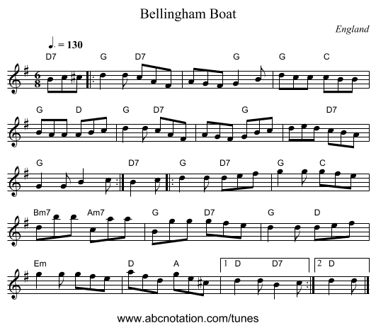 Bellingham Boat - staff notation