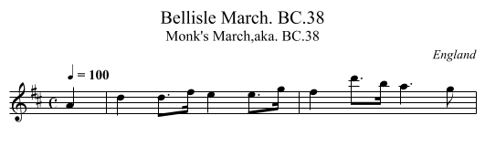 Bellisle March. BC.38 - staff notation