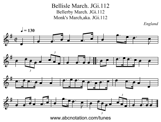 Bellisle March. JGi.112 - staff notation