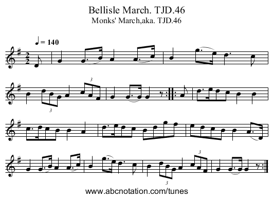 Bellisle March. TJD.46 - staff notation