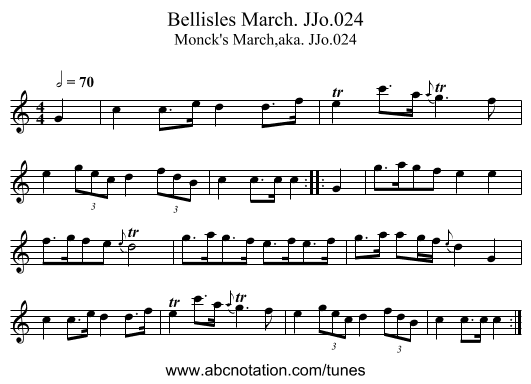 Bellisles March. JJo.024 - staff notation
