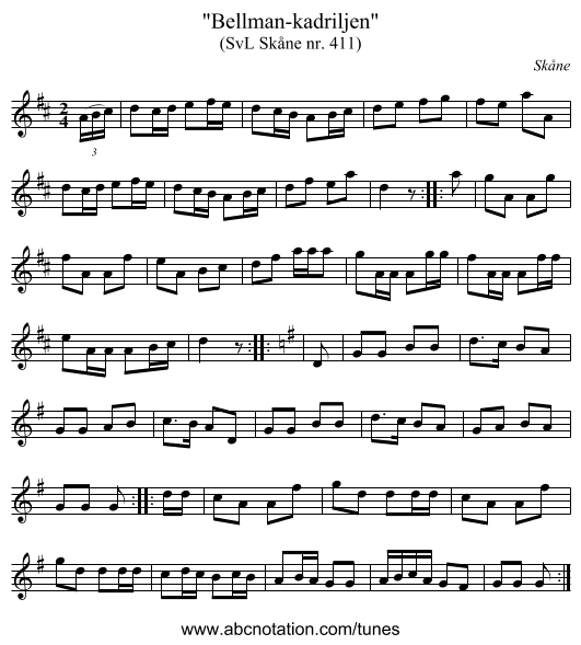 Bellman-kadriljen - staff notation