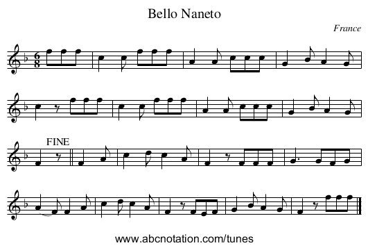 Bello Naneto - staff notation