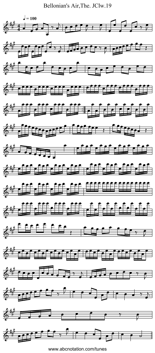 Bellonian's Air,The. JClw.19 - staff notation