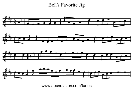 Bell's Favorite Jig - staff notation
