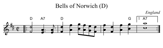 Bells of Norwich (D) - staff notation