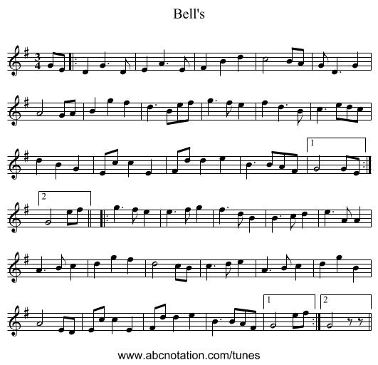 Bell's - staff notation