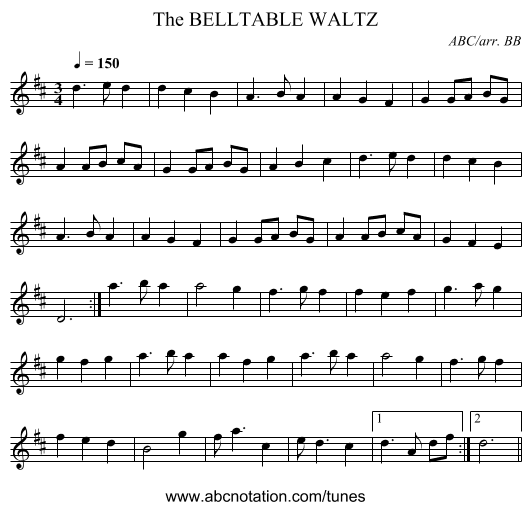 BELLTABLE WALTZ, The - staff notation