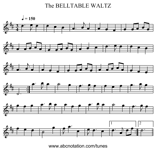 BELLTABLE WALTZ, The - staff notation
