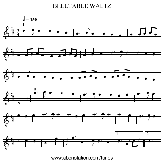 BELLTABLE WALTZ - staff notation