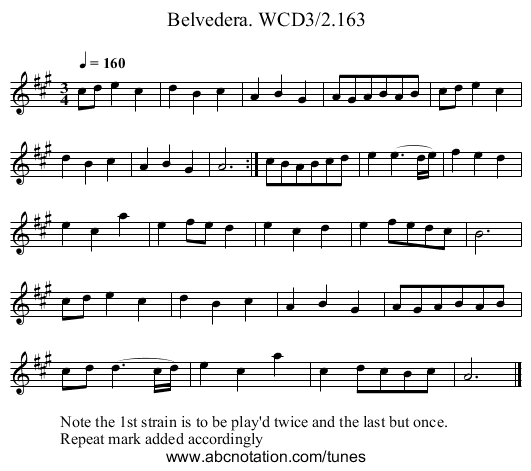 Belvedera. WCD3/2.163 - staff notation
