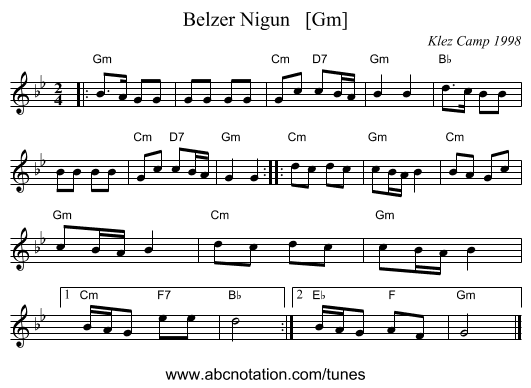 Belzer Nigun   [Gm] - staff notation