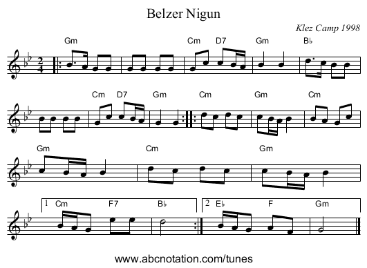 Belzer Nigun - staff notation