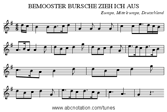 BEMOOSTER BURSCHE ZIEH ICH AUS - staff notation