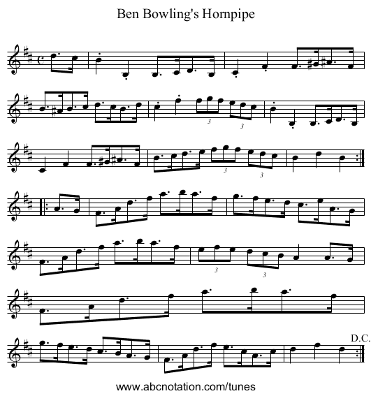 Ben Bowling's Hornpipe - staff notation