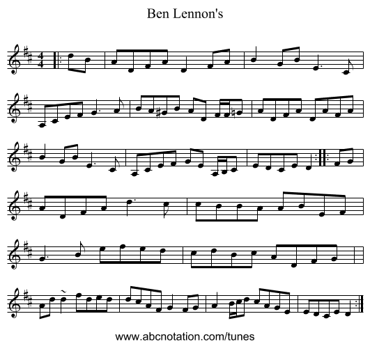 Ben Lennon's - staff notation