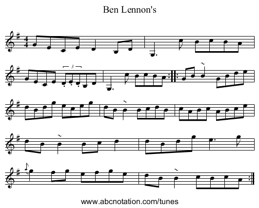Ben Lennon's - staff notation