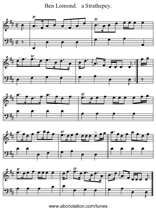 Ben Lomond.   a Strathepey. - staff notation