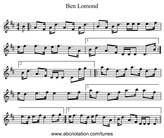 Ben Lomond - staff notation