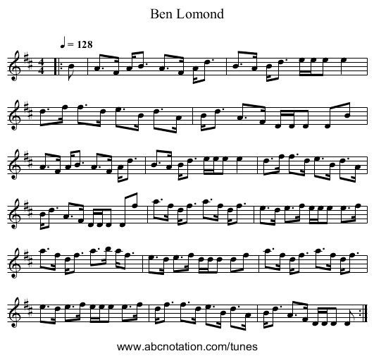 Ben Lomond - staff notation
