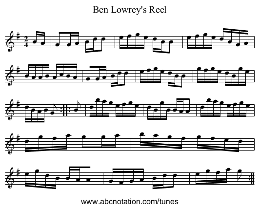 Ben Lowrey's Reel - staff notation