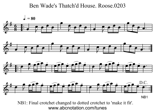 Ben Wade's Thatch'd House. Roose.0203 - staff notation