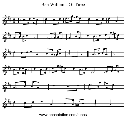 Ben Williams Of Tiree - staff notation