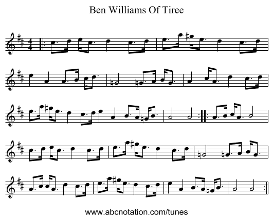 Ben Williams Of Tiree - staff notation