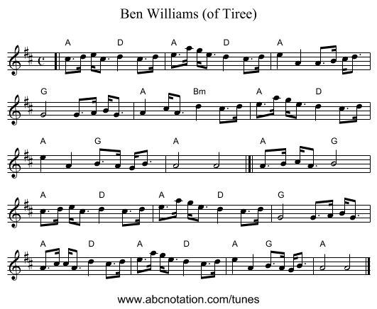 Ben Williams (of Tiree) - staff notation