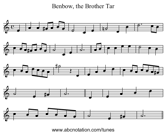 Benbow, the Brother Tar - staff notation
