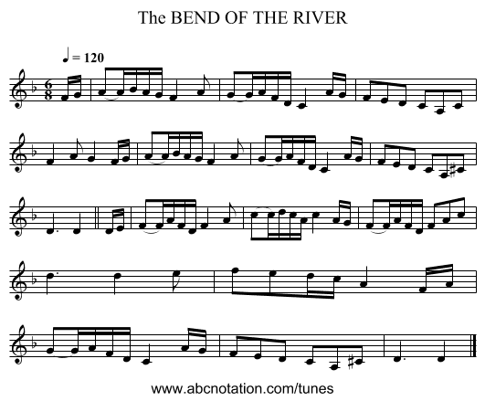 BEND OF THE RIVER, The - staff notation