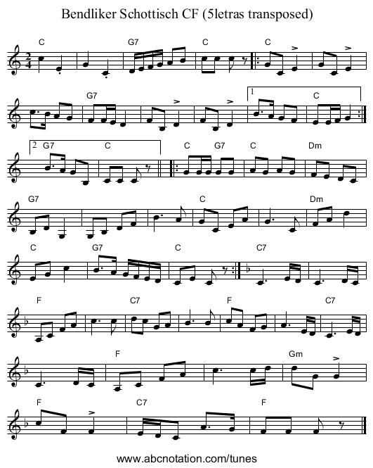 Bendliker Schottisch CF (5letras transposed) - staff notation