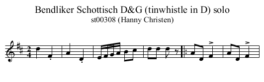 Bendliker Schottisch D&G (tinwhistle in D) solo - staff notation