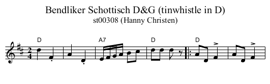 Bendliker Schottisch D&G (tinwhistle in D) - staff notation