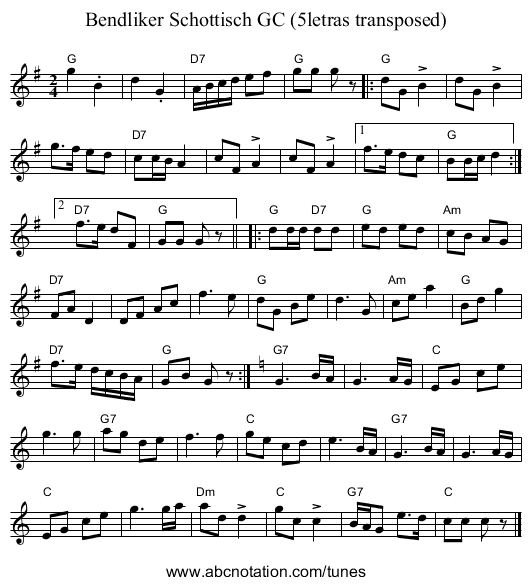 Bendliker Schottisch GC (5letras transposed) - staff notation