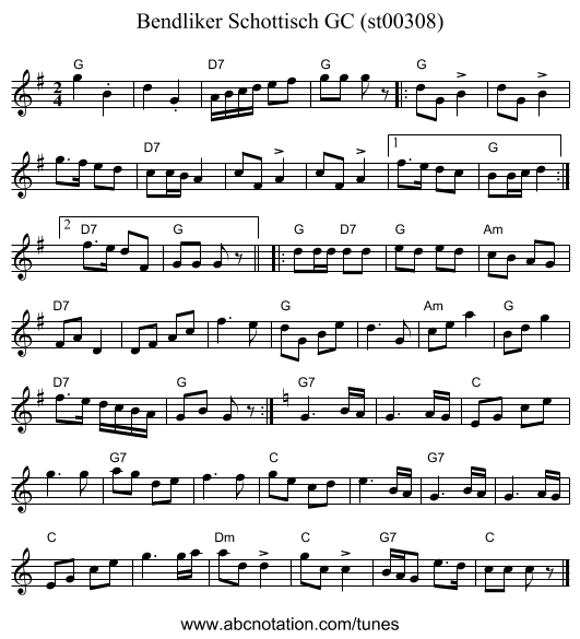 Bendliker Schottisch GC (st00308) - staff notation