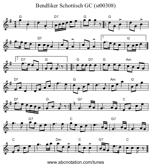Bendliker Schottisch GC (st00308) - staff notation