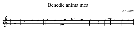 Benedic anima mea - staff notation