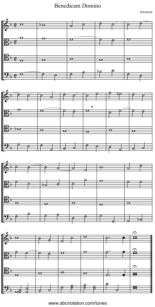 Benedicam Domino - staff notation