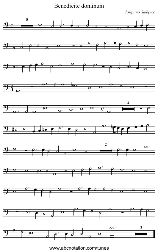 Benedicite dominum - staff notation