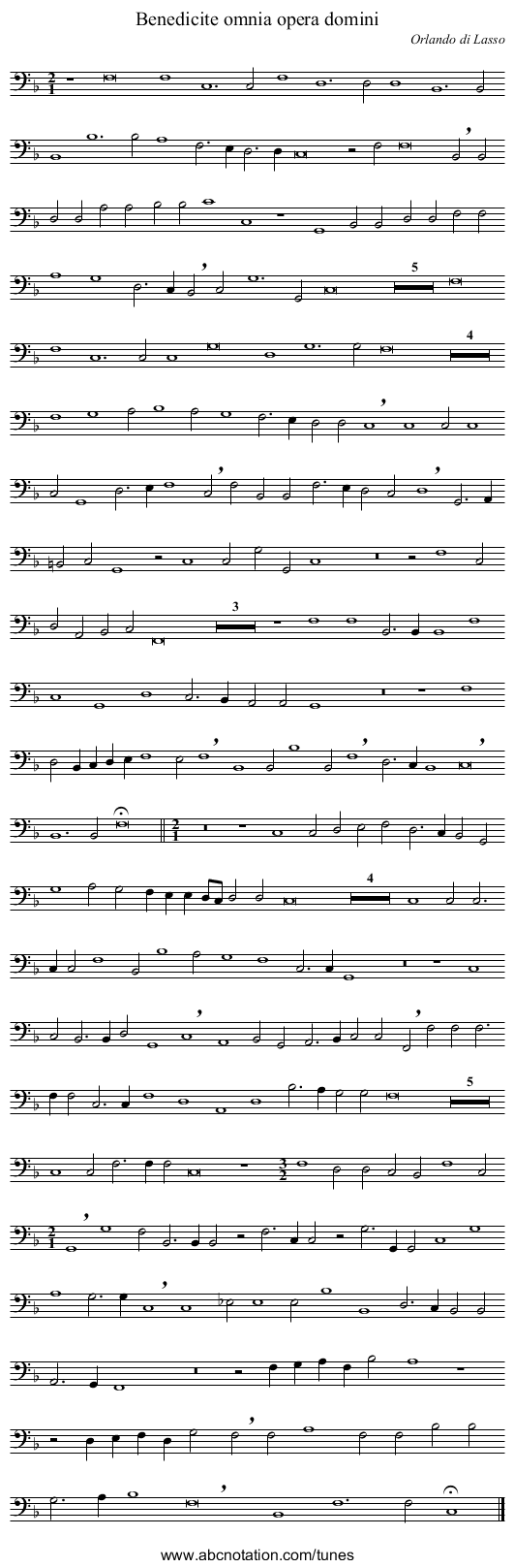 Benedicite omnia opera domini - staff notation