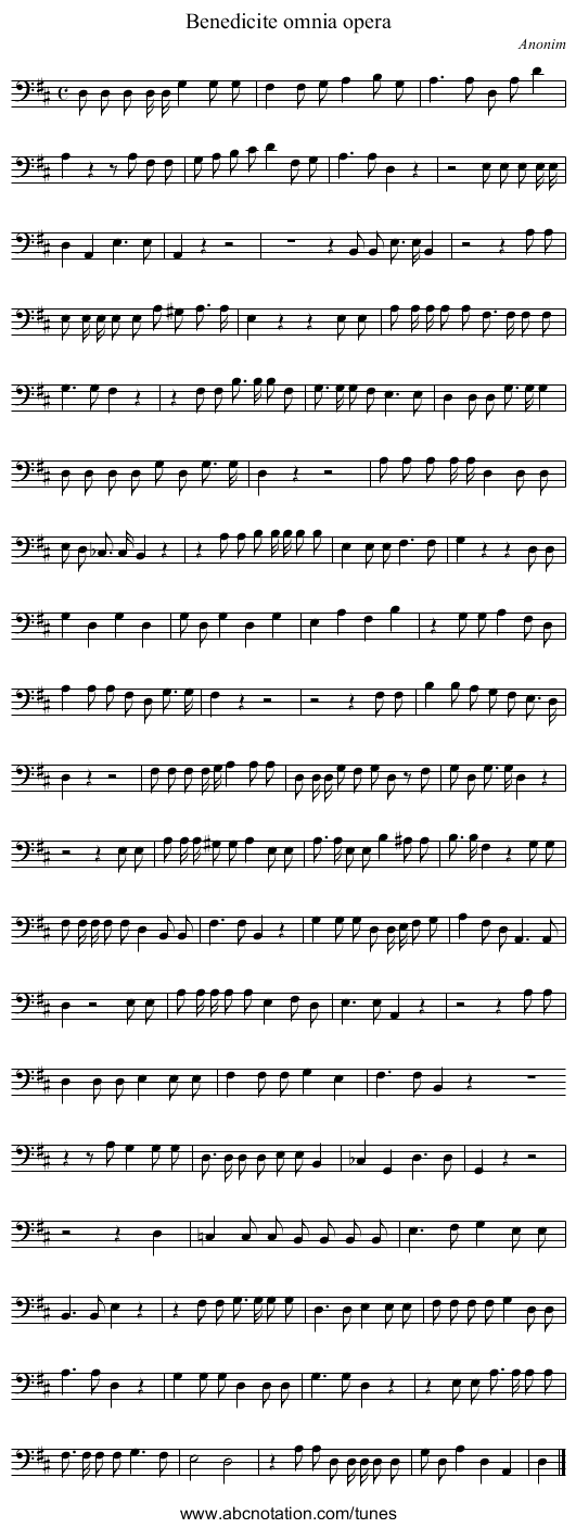 Benedicite omnia opera - staff notation