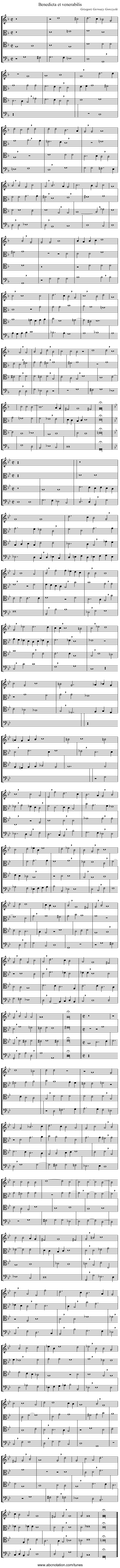 Benedicta et venerabilis - staff notation