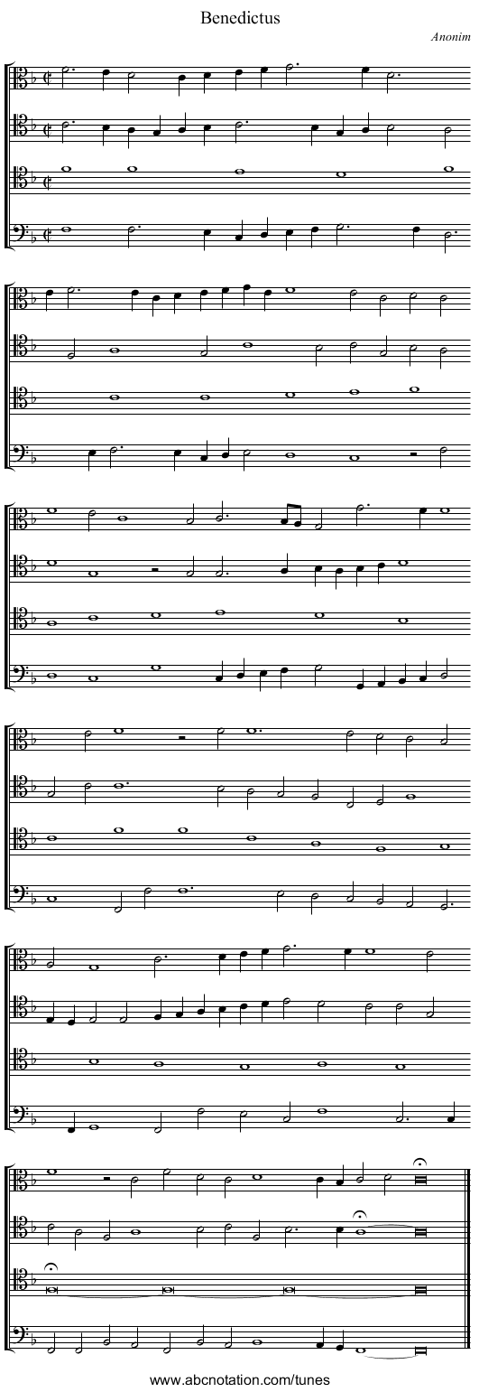 Benedictus - staff notation