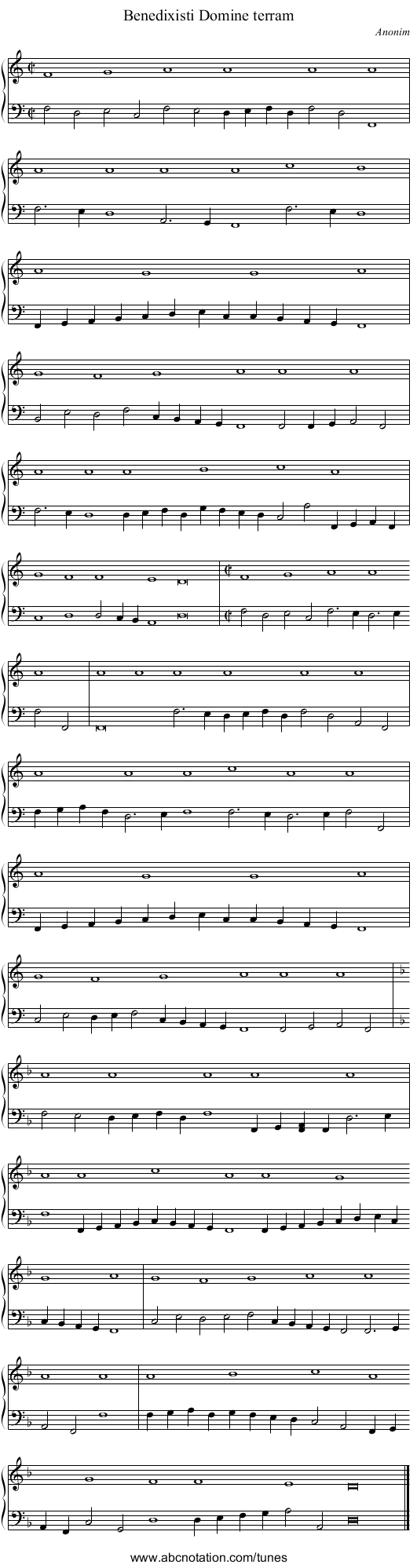 Benedixisti Domine terram - staff notation