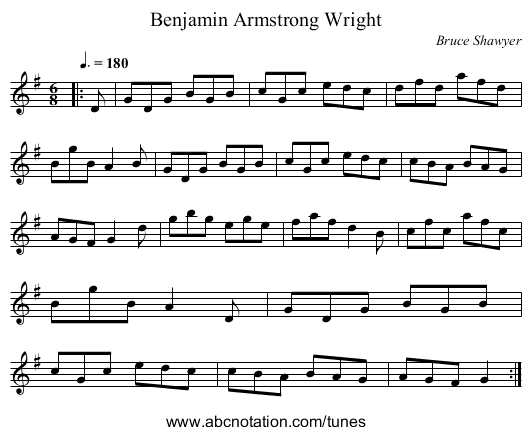 Benjamin Armstrong Wright - staff notation