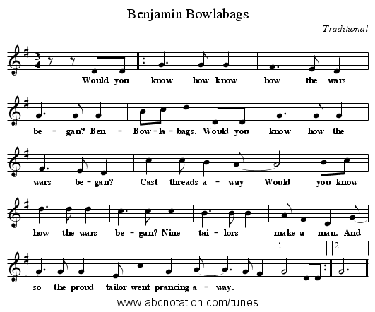 Benjamin Bowlabags - staff notation