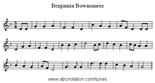 Benjamin Bowmaneer - staff notation