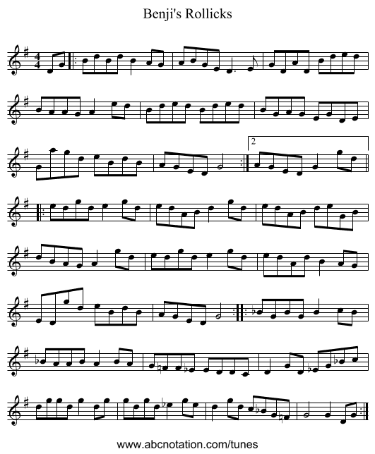 Benji's Rollicks - staff notation